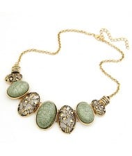 Vintage Oval Shape Hollow-out and Gem Pendants Necklace - Light Green