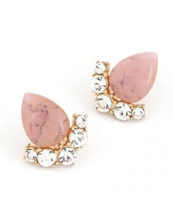 Fair Maiden Style Rhinestone and Opal Ear Studs - Pink