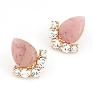 Fair Maiden Style Rhinestone and Opal Ear Studs - Pink