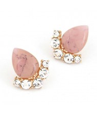 Fair Maiden Style Rhinestone and Opal Ear Studs - Pink