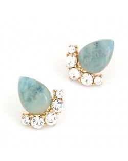 Fair Maiden Style Rhinestone and Opal Ear Studs - Blue