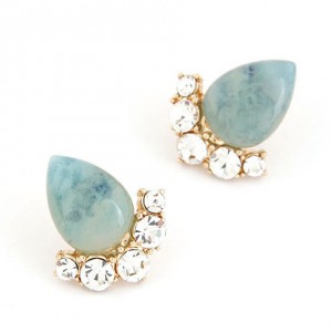 Fair Maiden Style Rhinestone and Opal Ear Studs - Blue