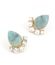 Fair Maiden Style Rhinestone and Opal Ear Studs - Blue