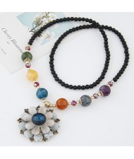Classic Flower Resin Gem Pendant Beads Fashion Long Necklace - White