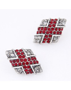 Vintage Rhinestone Inlaid Rhombus Ear Studs - Red