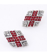 Vintage Rhinestone Inlaid Rhombus Ear Studs - Red