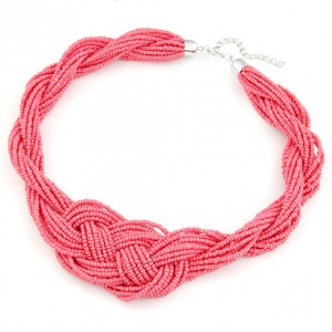 Bohemian Handmade Beading Weave Style Necklace - Pink