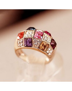 Queen Style Austrian Crystal Inlaid 18K Rose Gold Ring - Blue Red