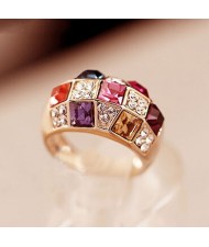 Queen Style Austrian Crystal Inlaid 18K Rose Gold Ring - Blue Red