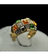 Queen Style Austrian Crystal Inlaid 18K Rose Gold Ring - Green Yellow