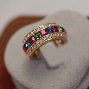 Multiple Color Austrian Crystal Inalid Classic 18K Rose Gold Ring