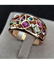 Irregular Multicolor Austrian Crystal Embedded Hollow-out 18K Rose Gold Ring