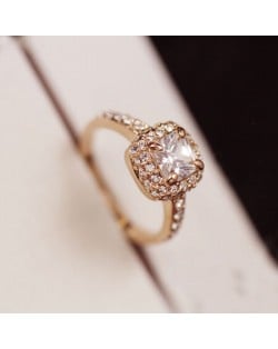 Transparent Austrian Crystal Inlaid Plain Style 18K Rose Gold Ring