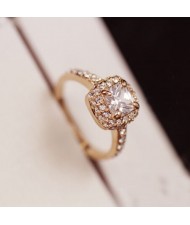 Transparent Austrian Crystal Inlaid Plain Style 18K Rose Gold Ring