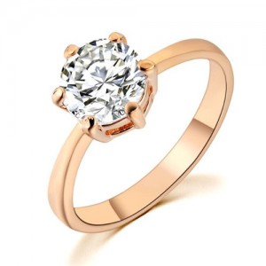 Bright Transparent Cubic Zirconia Inlaid Six Claw Ring - Rose Gold