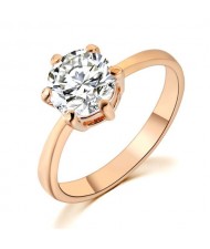 Bright Transparent Cubic Zirconia Inlaid Six Claw Ring - Rose Gold