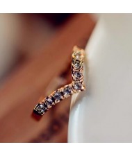 Austrian Crystal Planted V Mould 18K Rose Gold Ring