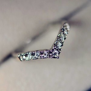 Austrian Crystal Planted V Mould Platinum Plated Ring