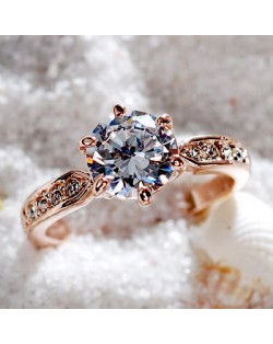 Classic Design Six Claw 18K Rose Gold Ring