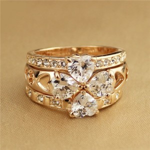 Austrian Crystal Inlaid Heart Shape Design 18K Rose Gold Ring