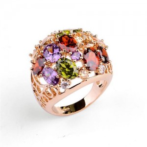 Colorful Bright Stars Fashion Austrian Crystal 18K Rose Gold Ring