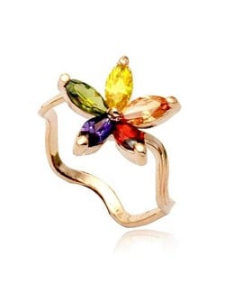 Multicolor Austrian Crystal Flower 18K Rose Gold Curve Ring