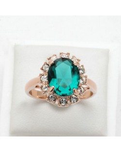 Green Austrian Crystal Four Claws 18K Rose Gold Ring