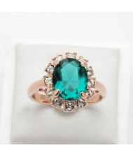 Green Austrian Crystal Four Claws 18K Rose Gold Ring