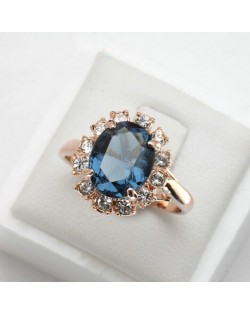 Ink Blue Austrian Crystal Four Claws 18K Rose Gold Ring