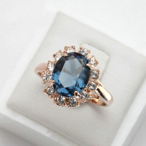 Ink Blue Austrian Crystal Four Claws 18K Rose Gold Ring
