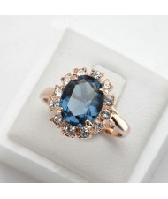 Ink Blue Austrian Crystal Four Claws 18K Rose Gold Ring