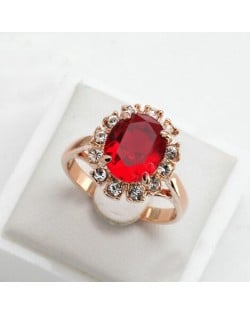 Red Austrian Crystal Four Claws 18K Rose Gold Ring