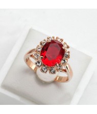 Red Austrian Crystal Four Claws 18K Rose Gold Ring