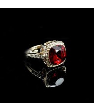 Red Austrian Crystal Inlaid Hollow-out Square Fashion 18K Rose Gold Ring