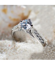 Classic Crystal Inlaid Four Claws Ring - Platinum