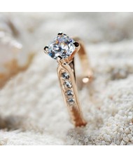Classic Crystal Inlaid Four Claws Ring - Rose Gold