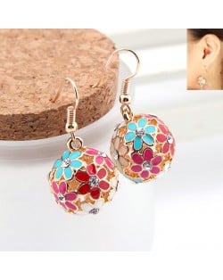 Korean Fashion Exquisite Hollow Floral Ball Pendant Earrings