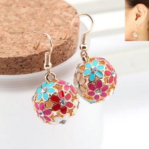 Korean Fashion Exquisite Hollow Floral Ball Pendant Earrings