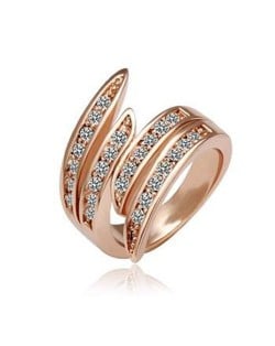 Austrian Rhinestone Inlaid Cross Blade Design 18K Rose Gold Ring