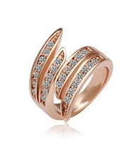 Austrian Rhinestone Inlaid Cross Blade Design 18K Rose Gold Ring