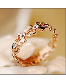 Elegant Austrian Rhinestone Embedded Quatre Butterfly Design 18K Rose Gold Ring