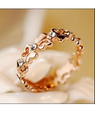 Elegant Austrian Rhinestone Embedded Quatre Butterfly Design 18K Rose Gold Ring