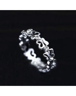 Elegant Austrian Rhinestone Embedded Quatre Butterfly Design Platinum Ring