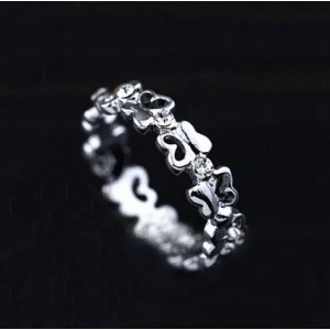Elegant Austrian Rhinestone Embedded Quatre Butterfly Design Platinum Ring