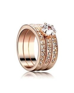 Transparent Austrian Crystal 18K Rose Gold Triple Combo Ring Set
