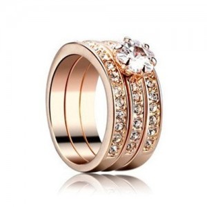 Transparent Austrian Crystal 18K Rose Gold Triple Combo Ring Set