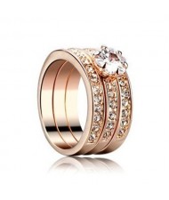 Transparent Austrian Crystal 18K Rose Gold Triple Combo Ring Set