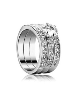 Transparent Austrian Crystal Platinum Plated Triple Combo Ring Set