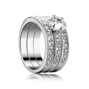 Transparent Austrian Crystal Platinum Plated Triple Combo Ring Set