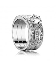 Transparent Austrian Crystal Platinum Plated Triple Combo Ring Set